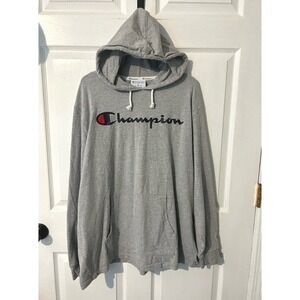 Champion‎ Men's XL Gray Script Logo Hoodie Pullover Cotton Blend Sweatshirt Y2K